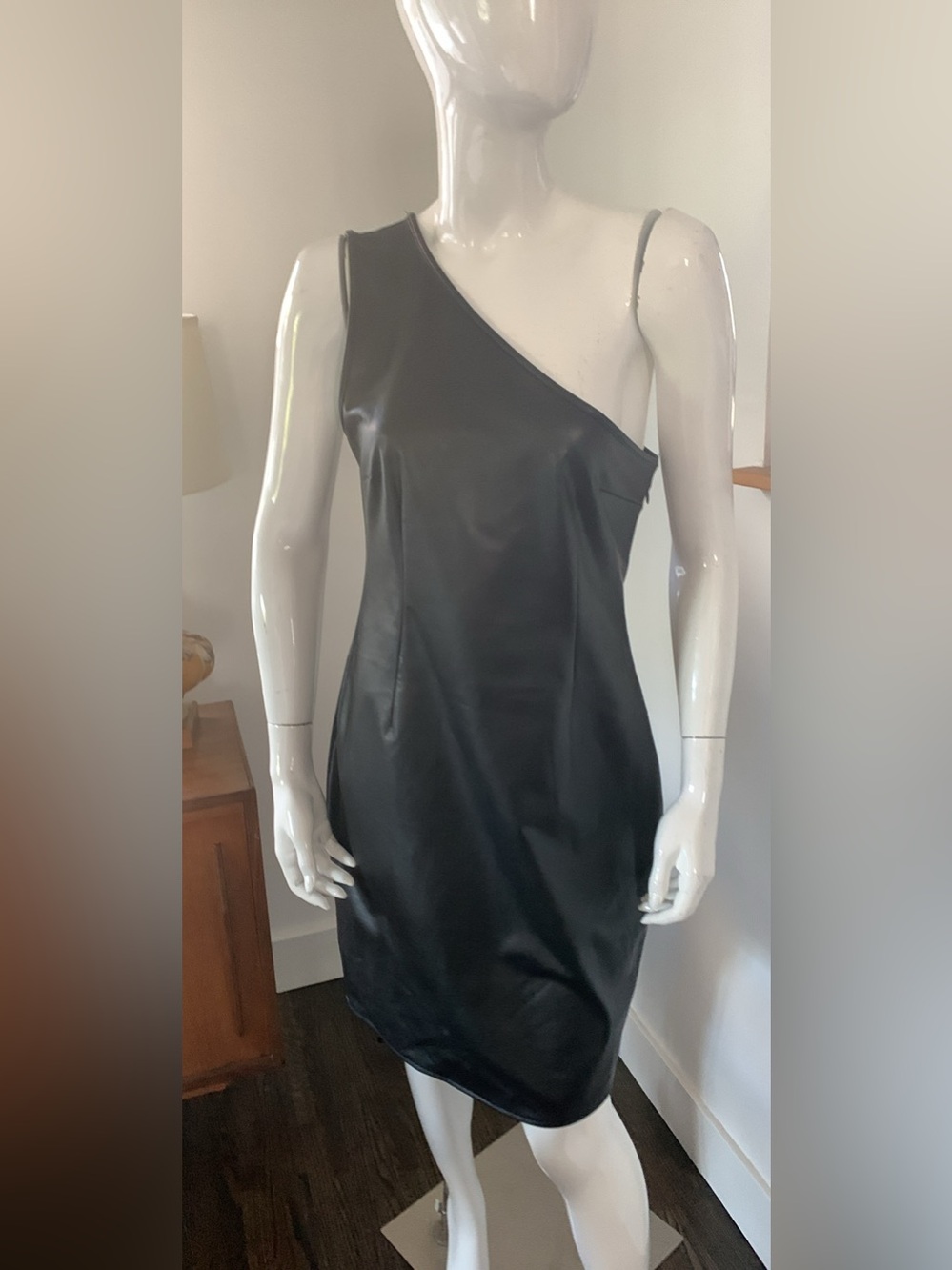 Only One-Shoulder Black Faux Leather Dress